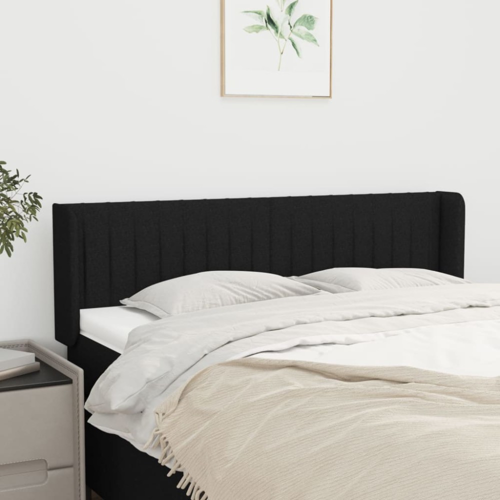 vidaXL Tăblie de pat cu aripioare negru 147x16x78/88 cm textil