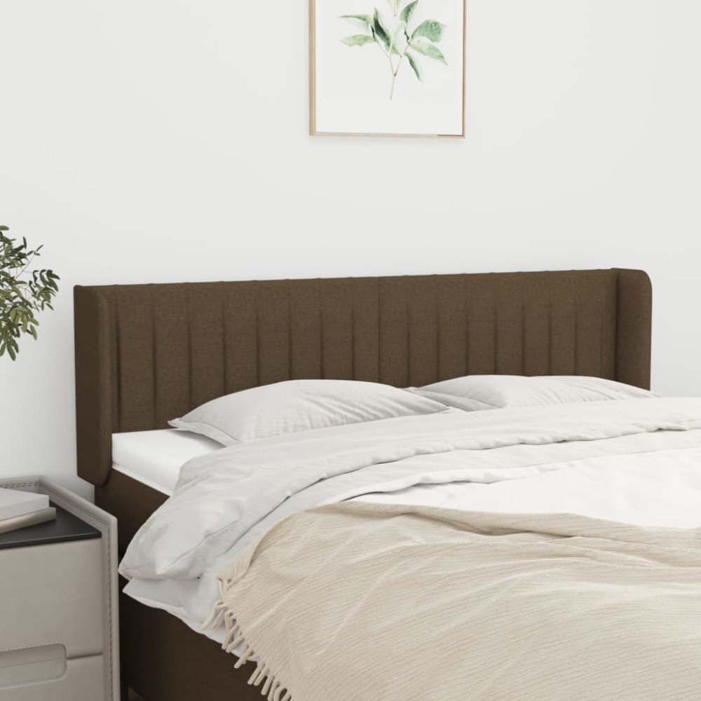 vidaXL Tăblie de pat cu aripioare maro închis 147x16x78/88 cm textil