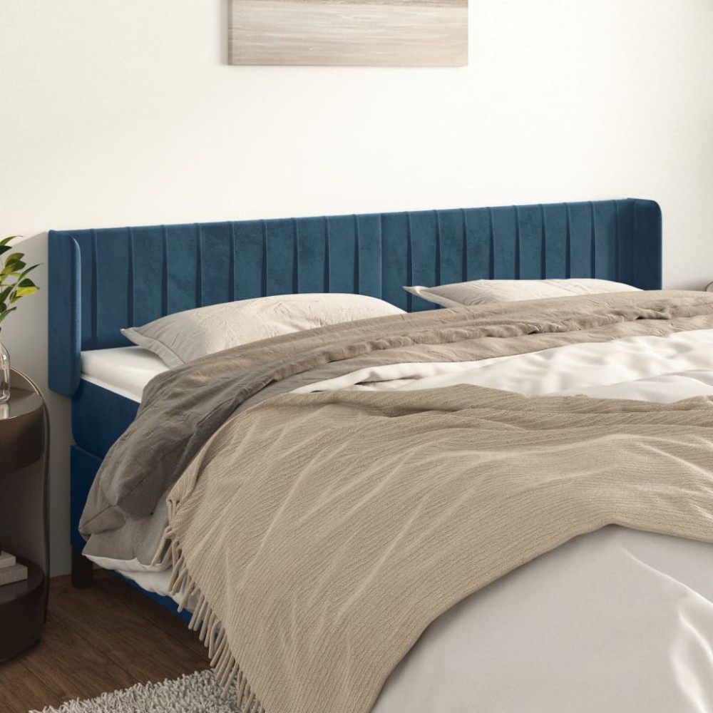 vidaXL Tăblie pat cu aripioare albastru închis 163x16x78/88 cm catifea