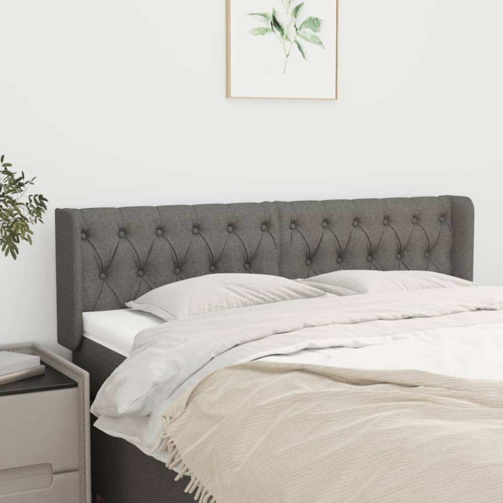 vidaXL Tăblie de pat cu aripioare gri închis 163x16x78/88 cm textil