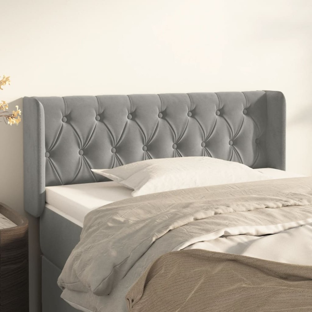 vidaXL Tăblie de pat cu aripioare gri deschis 93x16x78/88 cm catifea