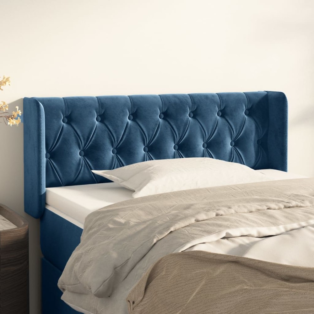 vidaXL Tăblie pat cu aripioare albastru închis 93x16x78/88 cm catifea