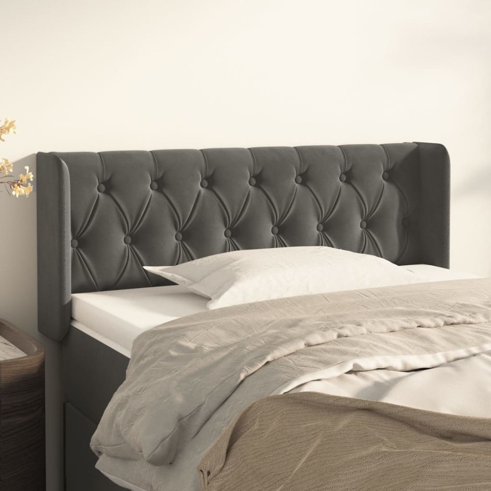 vidaXL Tăblie de pat cu aripioare gri închis 103x16x78/88 cm catifea