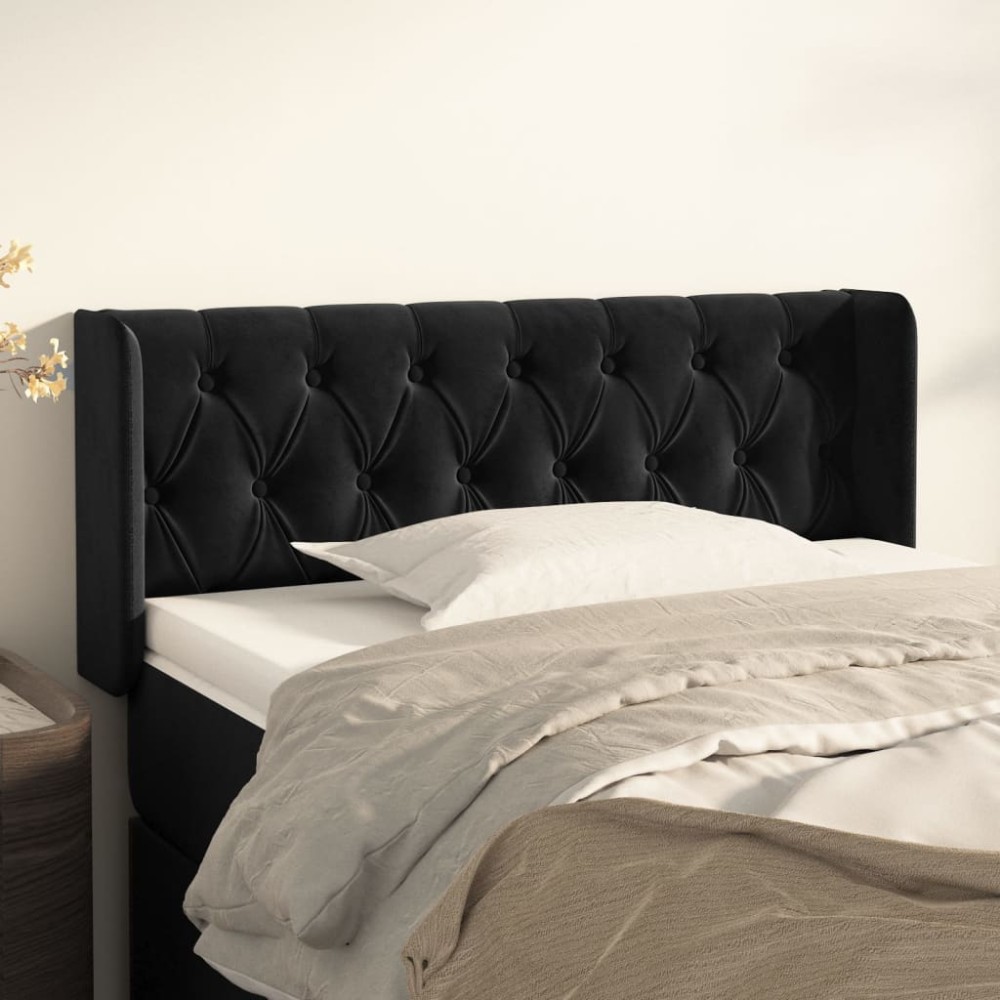 vidaXL Tăblie de pat cu aripioare negru 103x16x78/88 cm catifea
