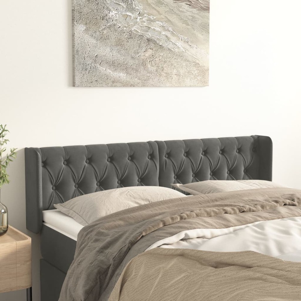vidaXL Tăblie de pat cu aripioare gri închis 163x16x78/88 cm catifea