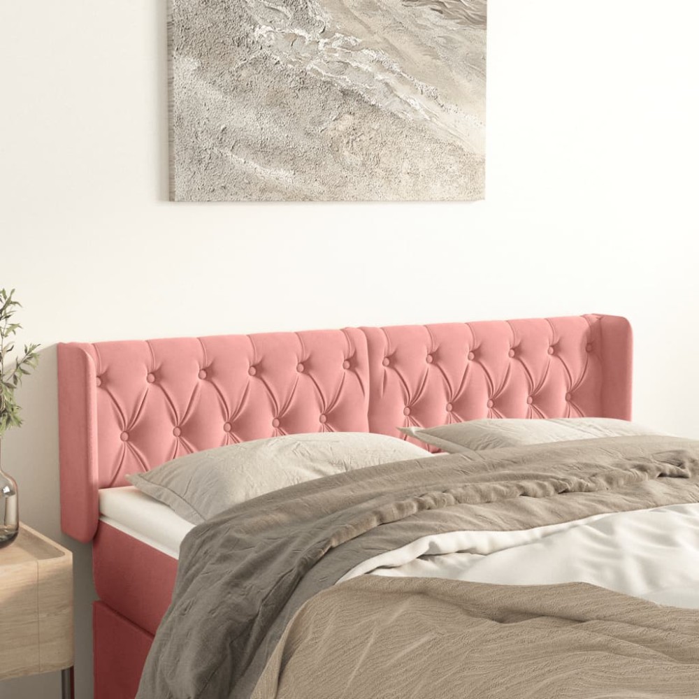 vidaXL Tăblie de pat cu aripioare roz 163x16x78/88 cm catifea