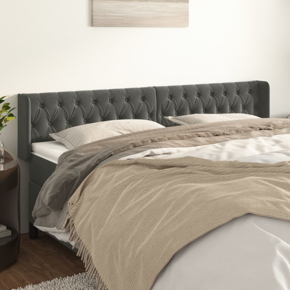 vidaXL Tăblie de pat cu aripioare gri închis 183x16x78/88 cm catifea