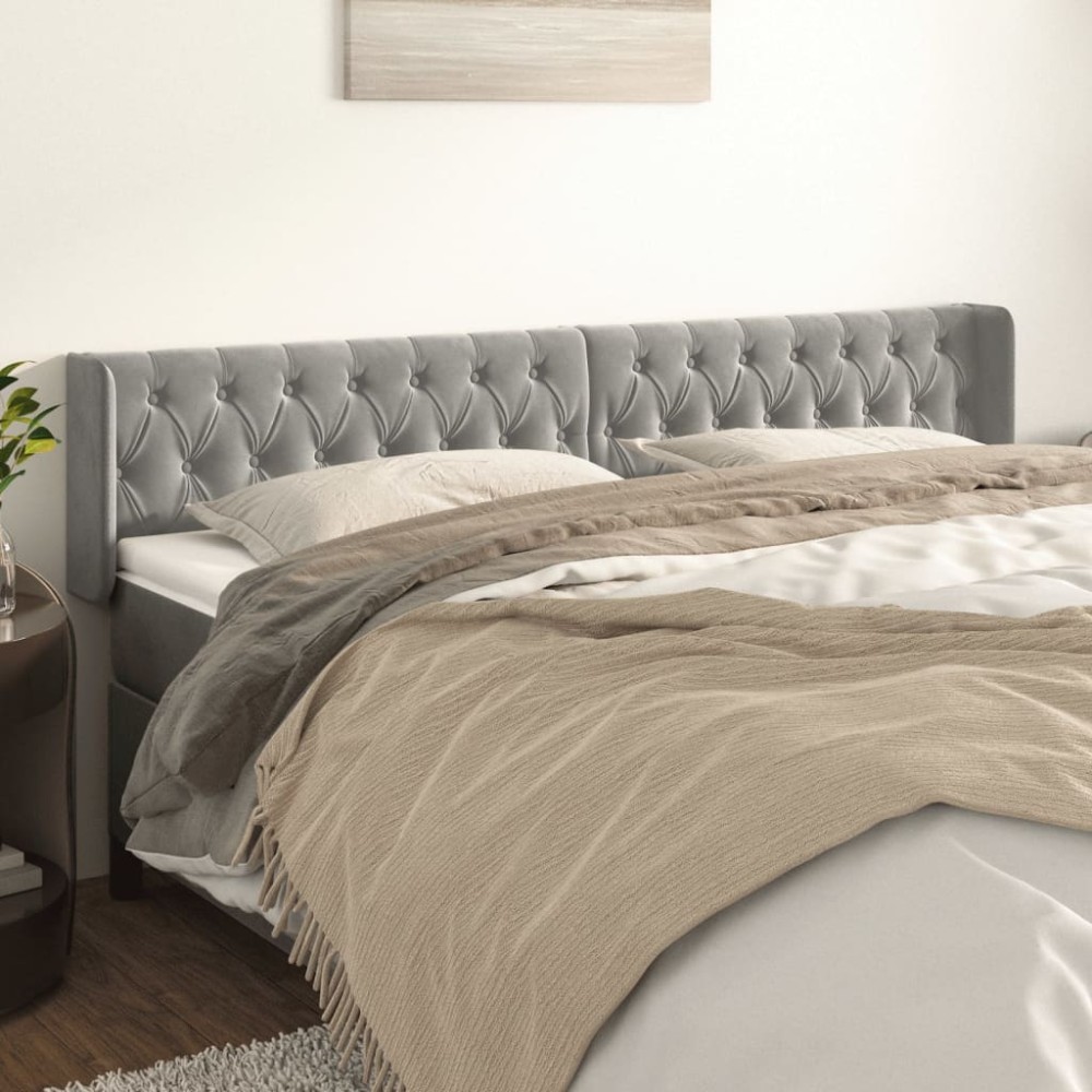 vidaXL Tăblie de pat cu aripioare gri deschis 203x16x78/88 cm catifea