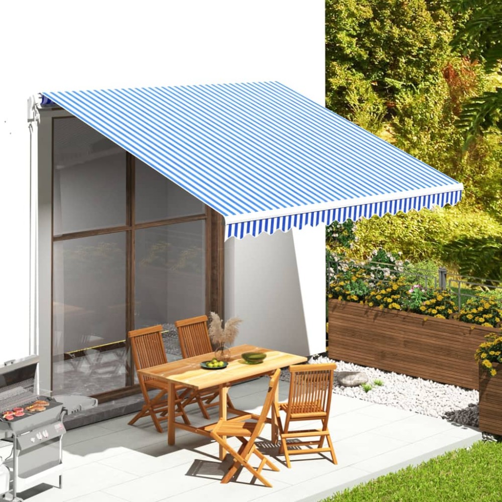 vidaXL Pânză de rezervă copertină, albastru și alb, 4x3,5 m