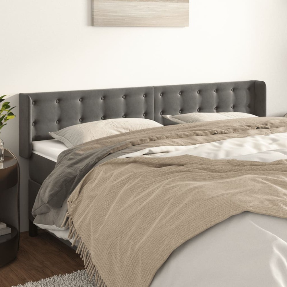 vidaXL Tăblie de pat cu aripioare gri închis 183x16x78/88 cm catifea