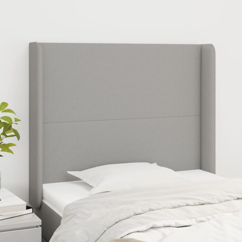 vidaXL Tăblie de pat cu aripioare gri deschis 83x16x118/128 cm textil