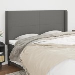 vidaXL Tăblie de pat cu aripioare gri închis 183x16x118/128 cm textil vidaXL Tăblie de pat cu aripioare gri închis 183x16x118/128 cm textil