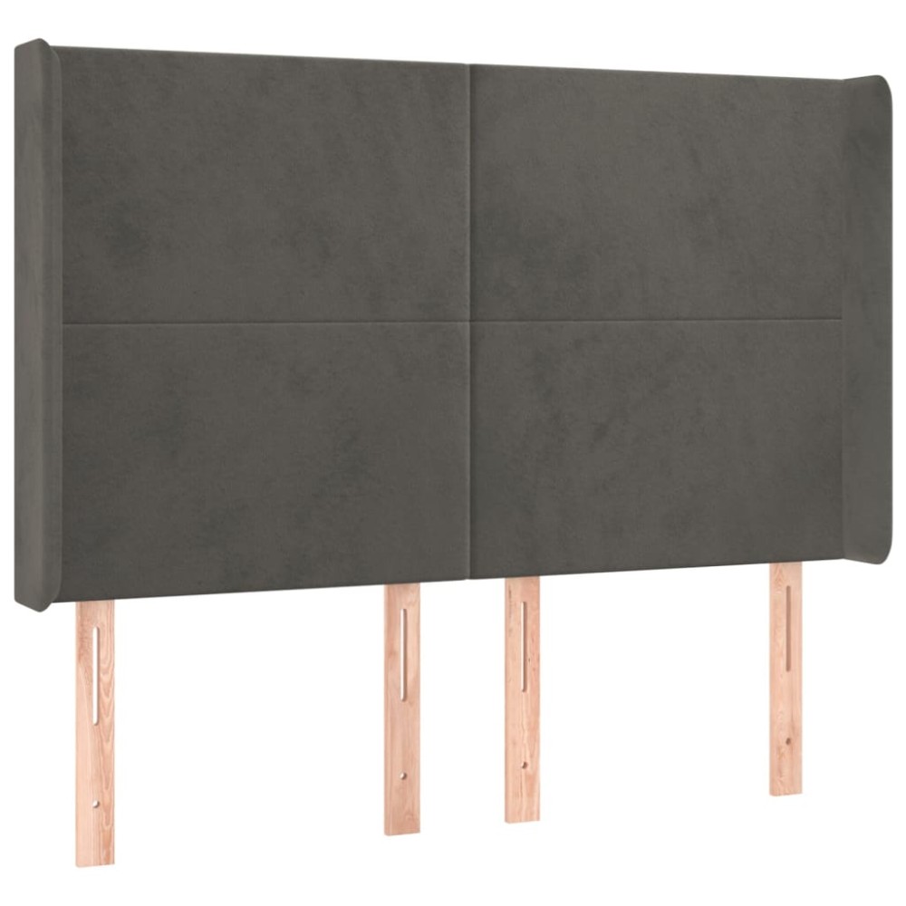 vidaXL Tăblie de pat cu aripioare gri închis 147x16x118/128 cm catifea