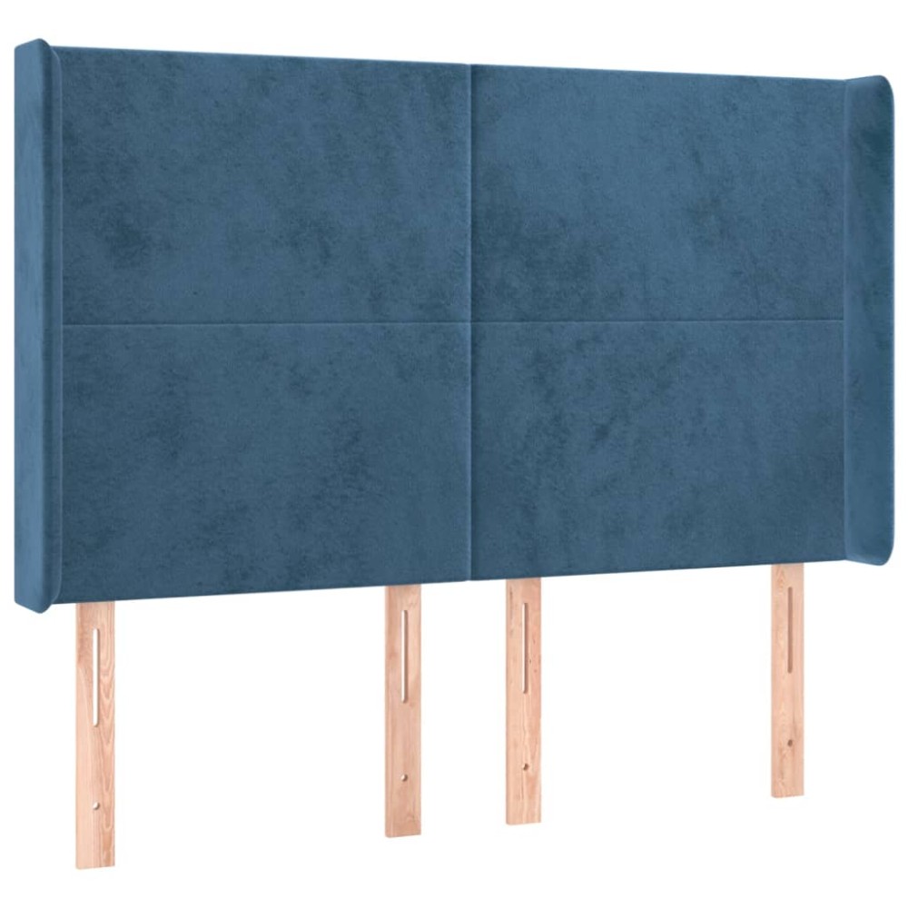 vidaXL Tăblie pat cu urechi albastru închis 147x16x118/128 cm catifea
