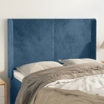 vidaXL Tăblie pat cu urechi albastru închis 147x16x118/128 cm catifea vidaXL Tăblie pat cu urechi albastru închis 147x16x118/128 cm catifea