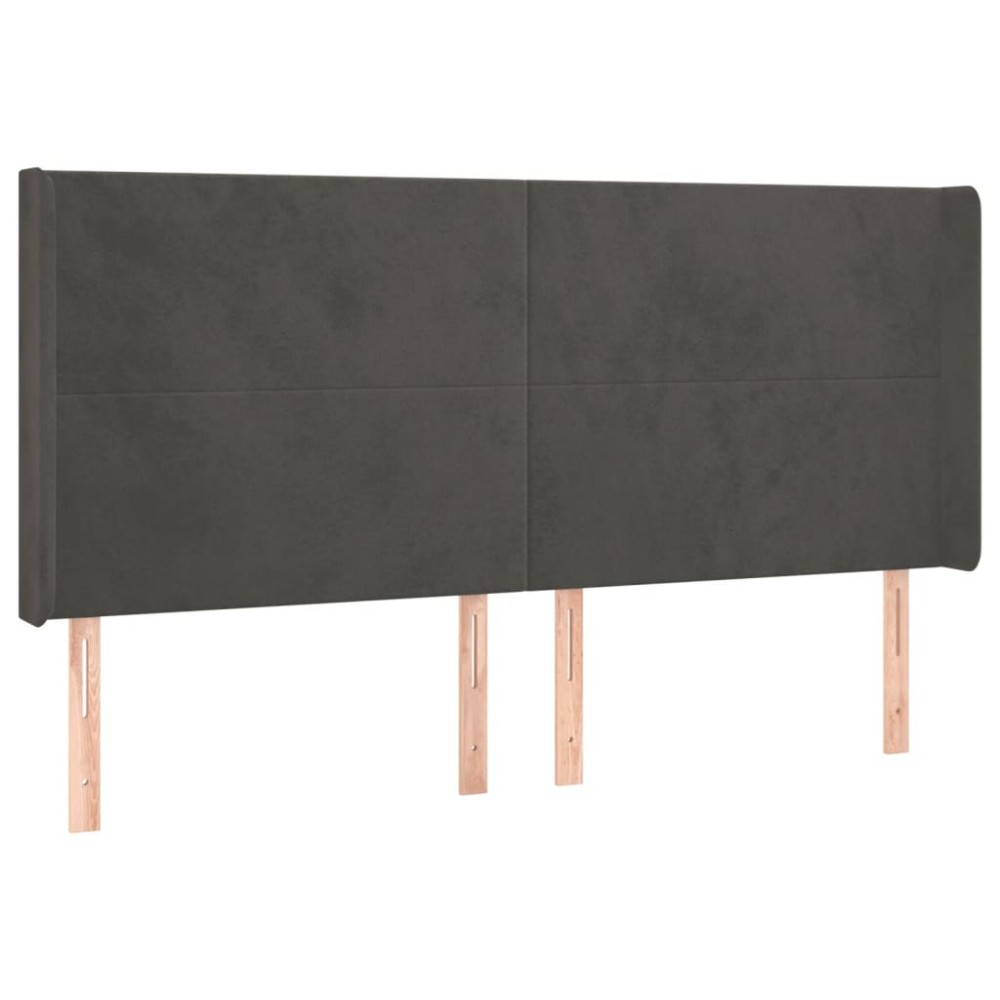 vidaXL Tăblie de pat cu aripioare gri închis 163x16x118/128 cm catifea