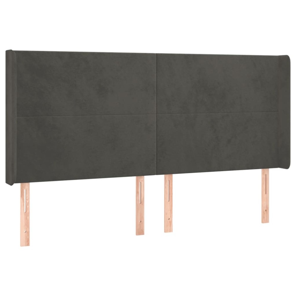 vidaXL Tăblie de pat cu aripioare gri închis 183x16x118/128 cm catifea
