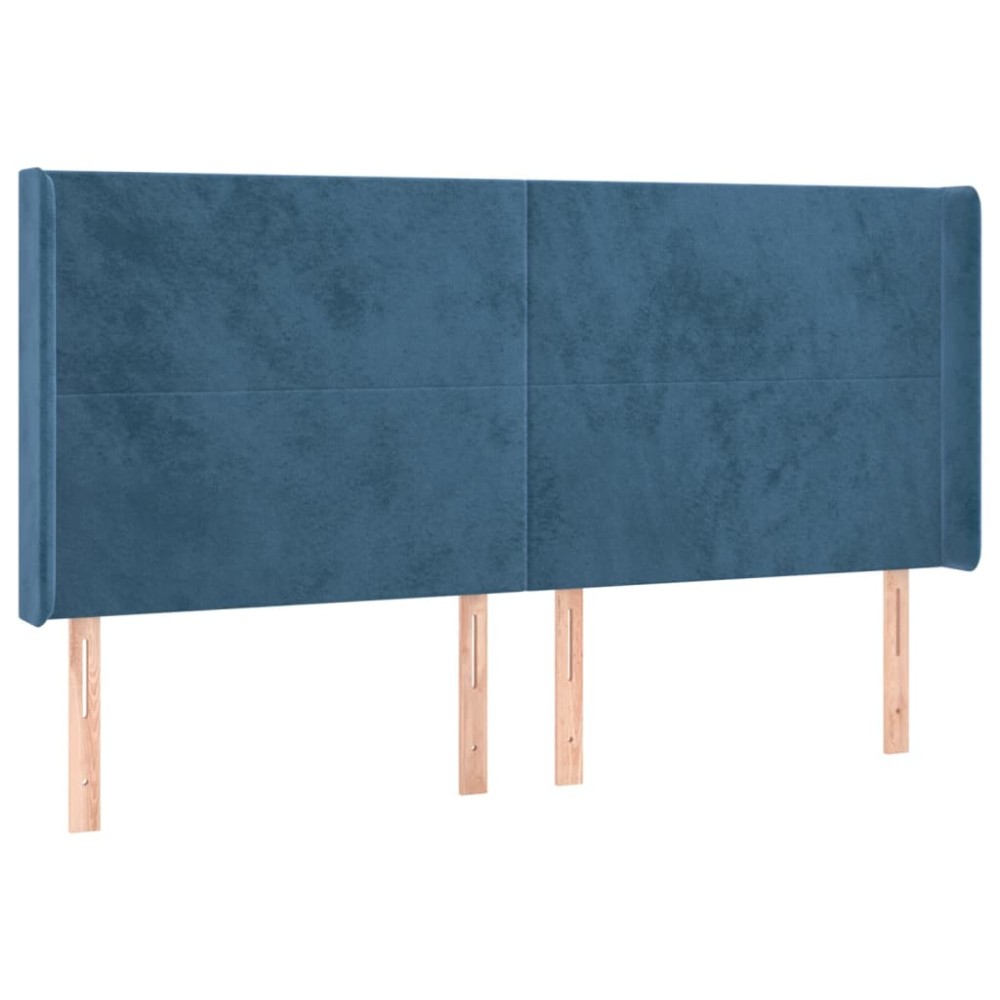 vidaXL Tăblie pat cu urechi albastru închis 183x16x118/128 cm catifea