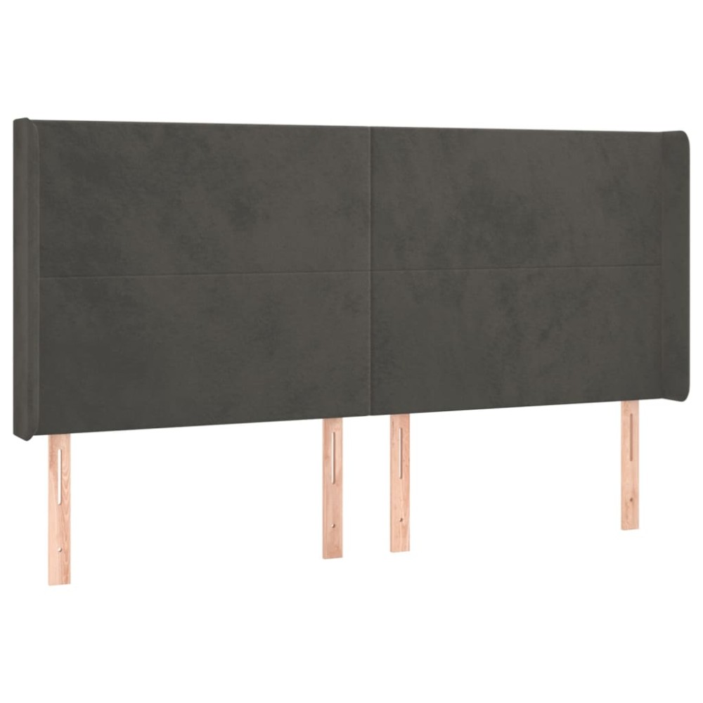 vidaXL Tăblie de pat cu aripioare gri închis 203x16x118/128 cm catifea