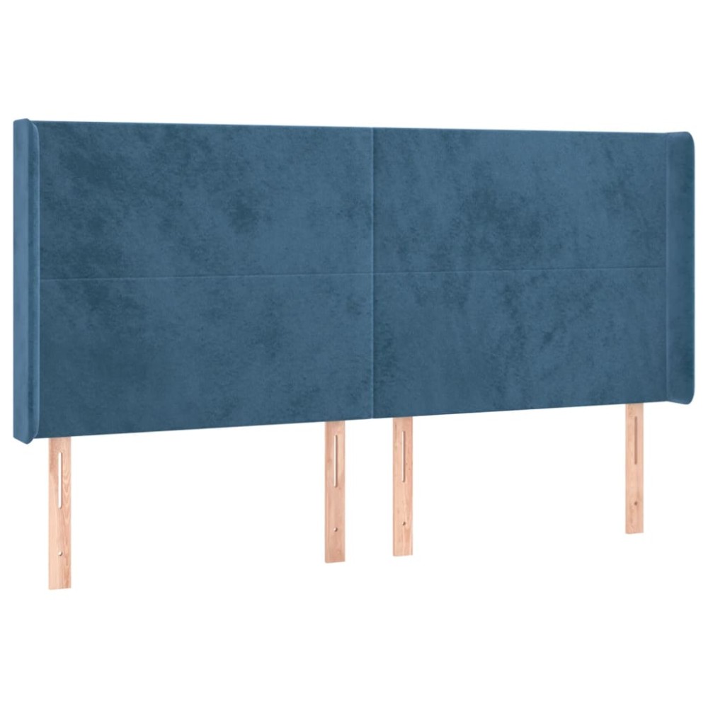 vidaXL Tăblie pat cu urechi albastru închis 203x16x118/128 cm catifea