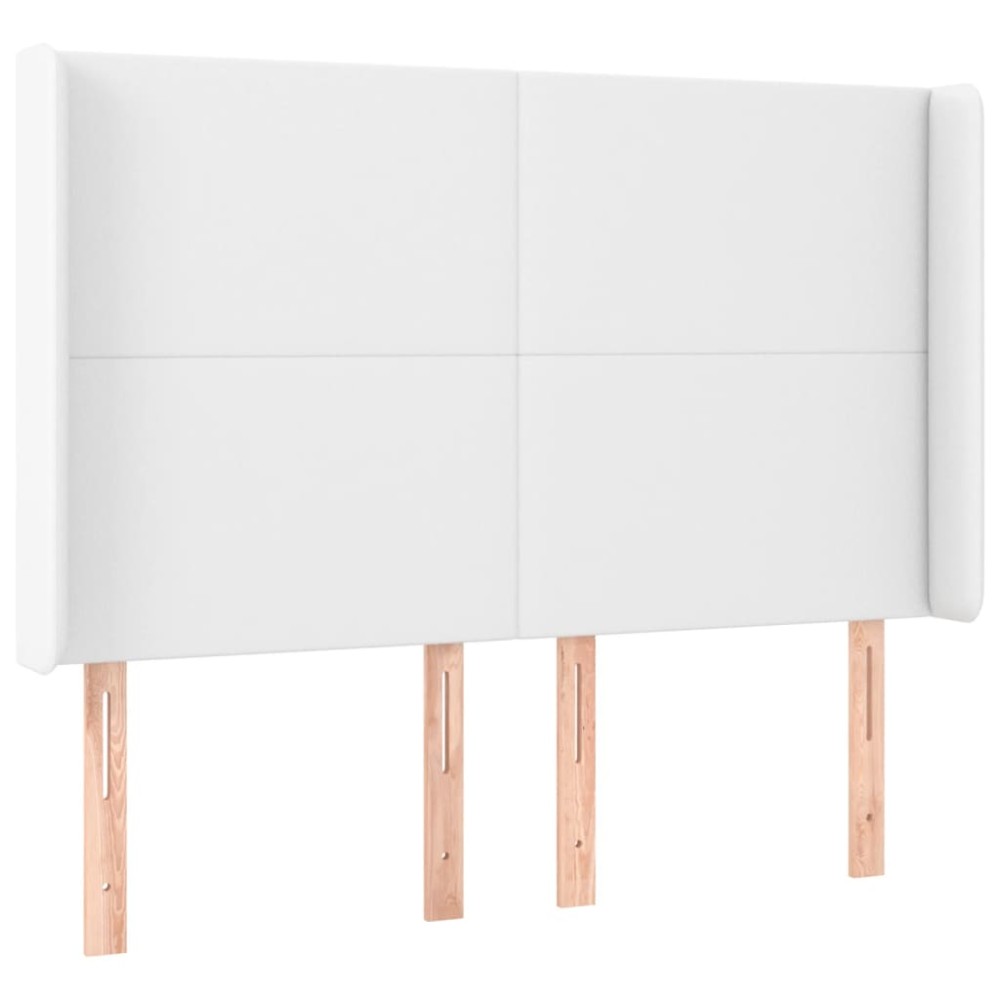 vidaXL Tăblie de pat cu aripioare, alb, 147x16x118/128 cm, piele eco