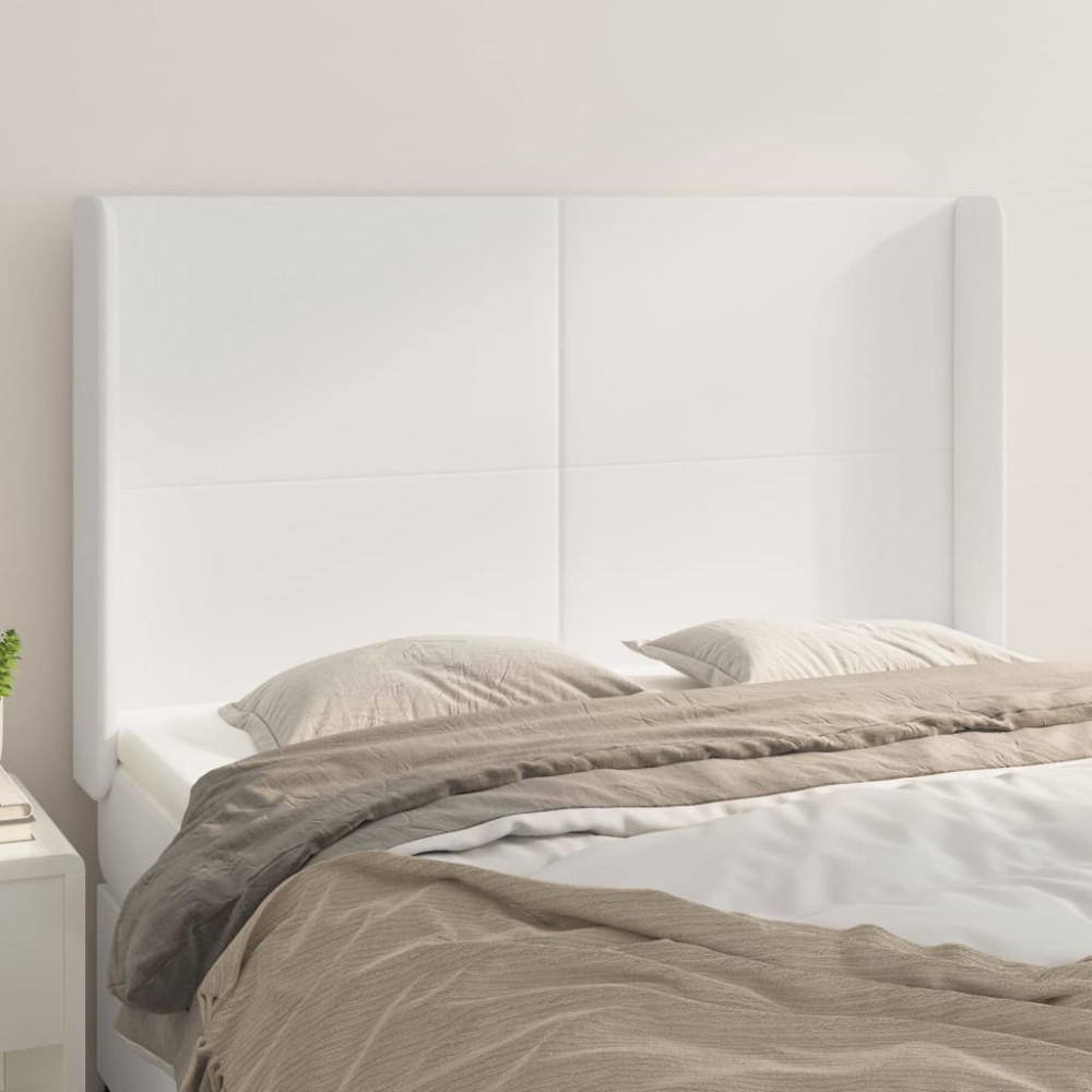 vidaXL Tăblie de pat cu aripioare, alb, 147x16x118/128 cm, piele eco