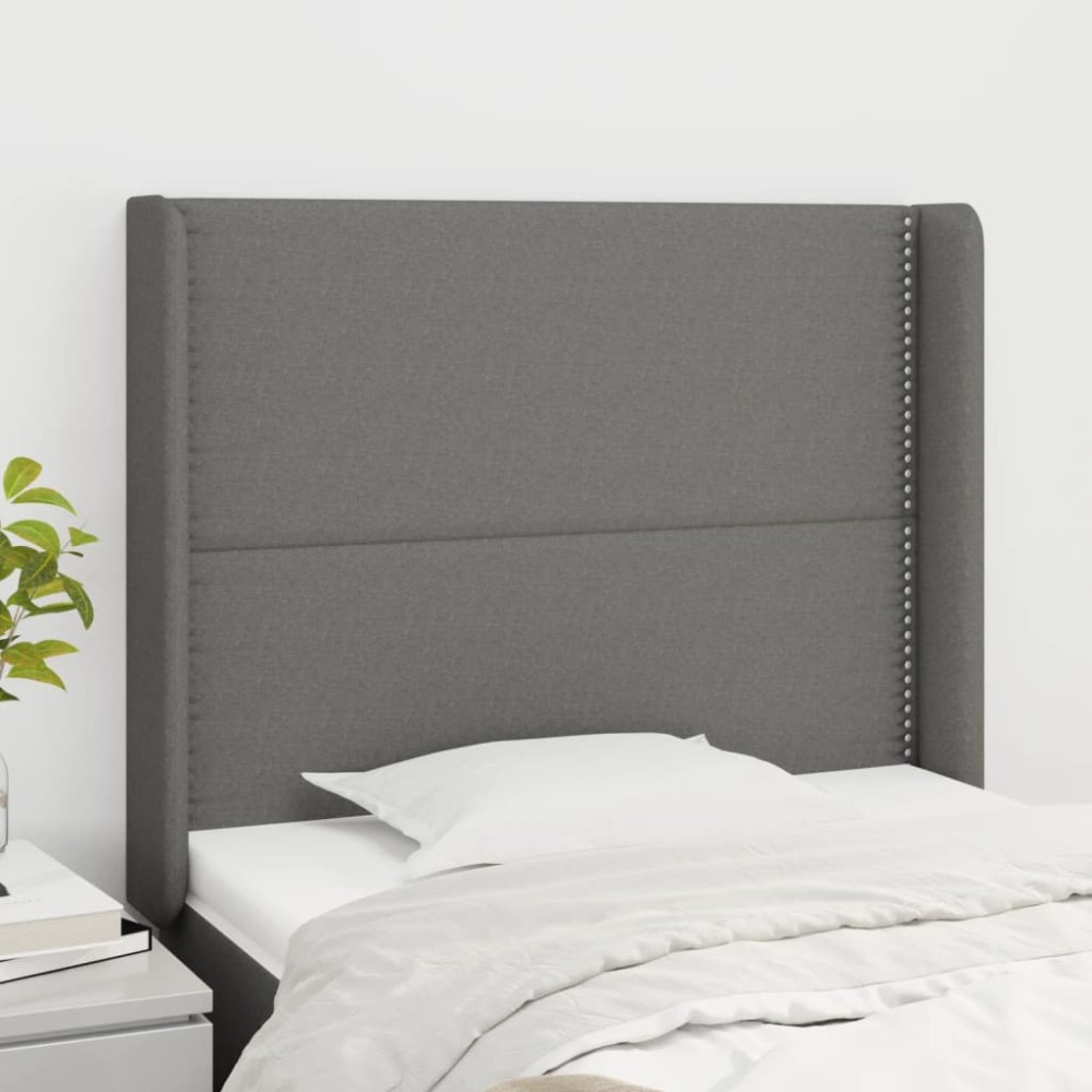 vidaXL Tăblie de pat cu aripioare gri închis 83x16x118/128 cm textil