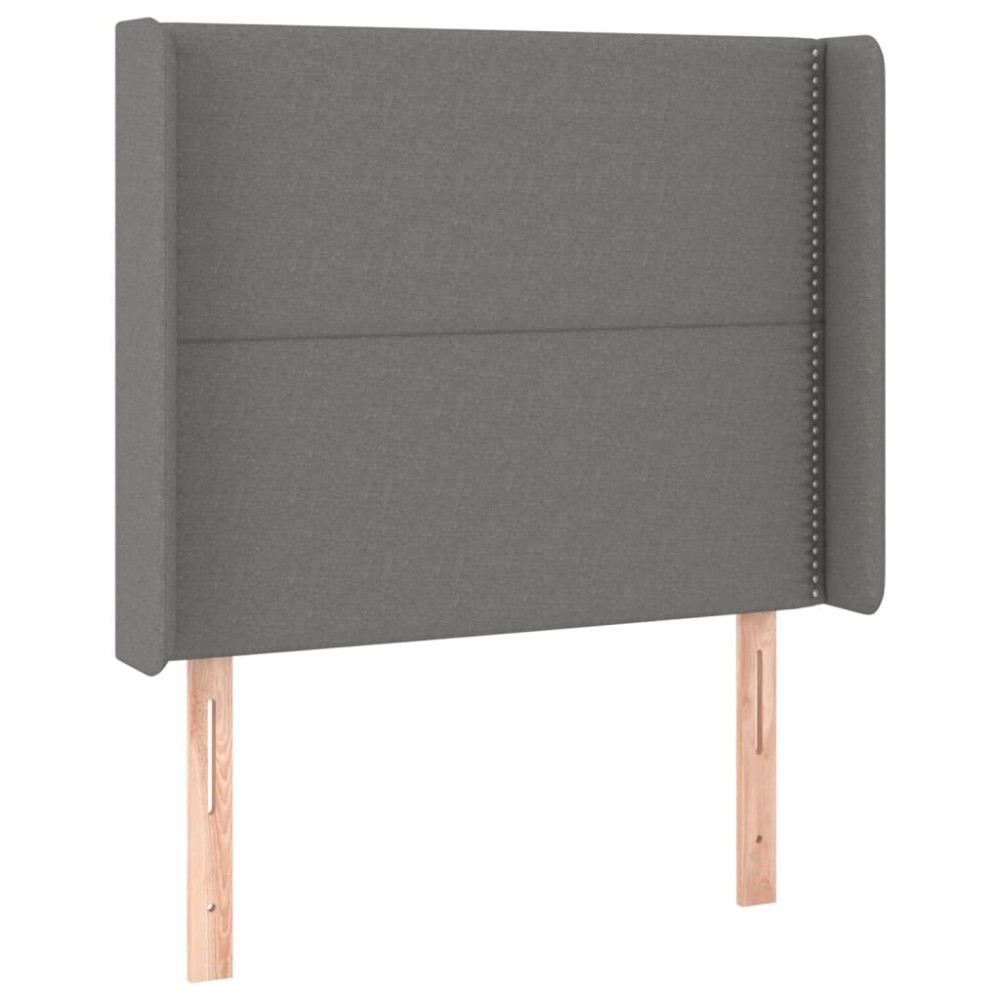 vidaXL Tăblie de pat cu aripioare gri închis 103x16x118/128 cm textil
