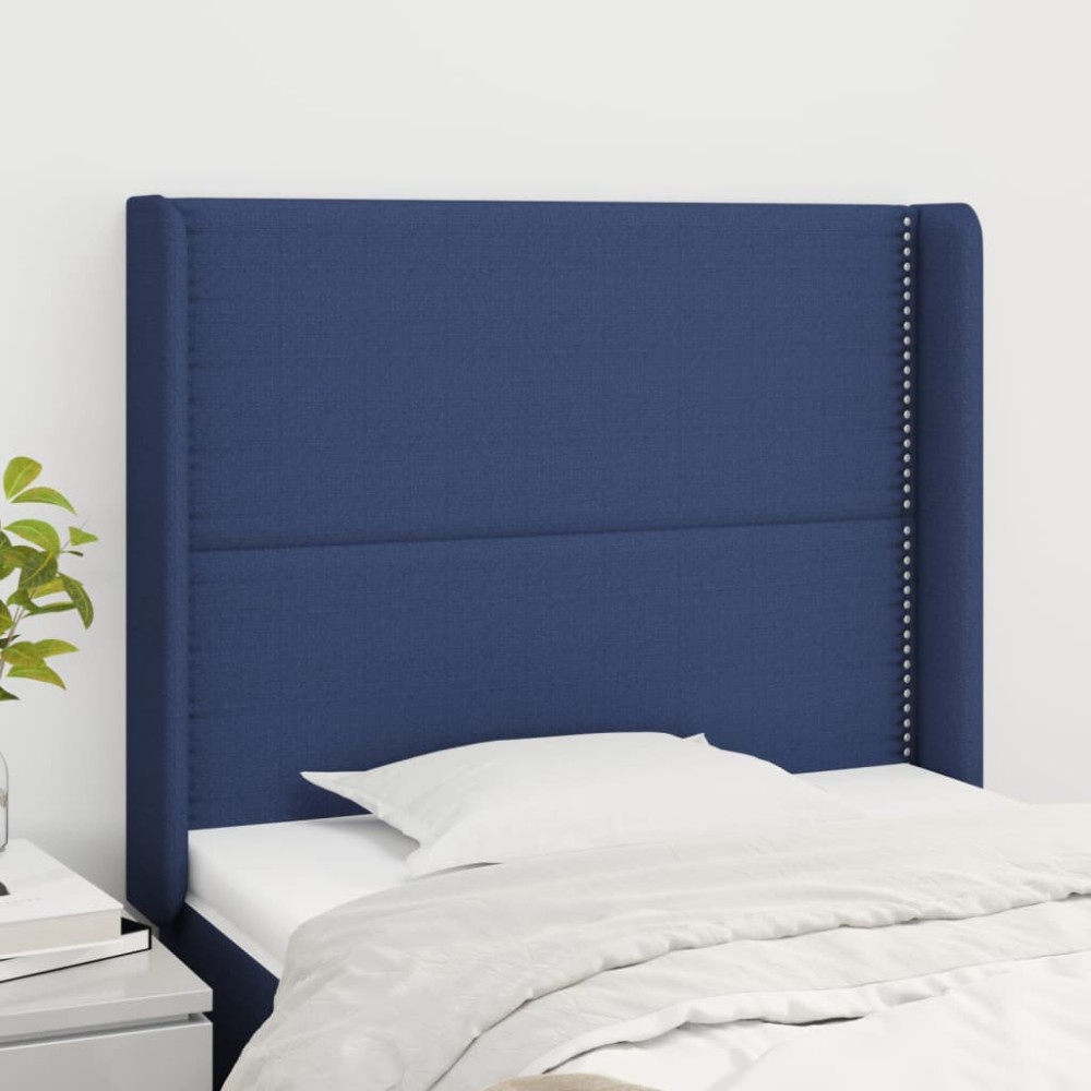 vidaXL Tăblie de pat cu aripioare, albastru, 103x16x118/128 cm, textil
