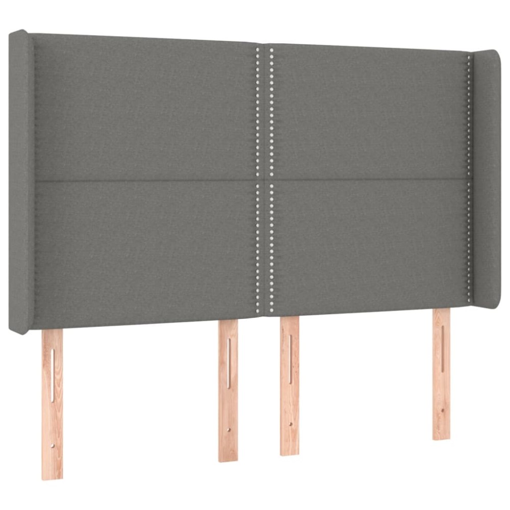vidaXL Tăblie de pat cu aripioare gri închis 147x16x118/128 cm textil