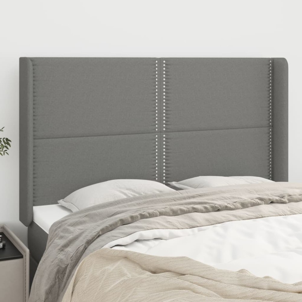 vidaXL Tăblie de pat cu aripioare gri închis 147x16x118/128 cm textil
