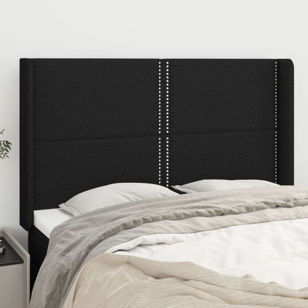 vidaXL Tăblie de pat cu aripioare, negru, 147x16x118/128 cm, textil