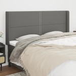 vidaXL Tăblie de pat cu aripioare gri închis 183x16x118/128 cm textil vidaXL Tăblie de pat cu aripioare gri închis 183x16x118/128 cm textil