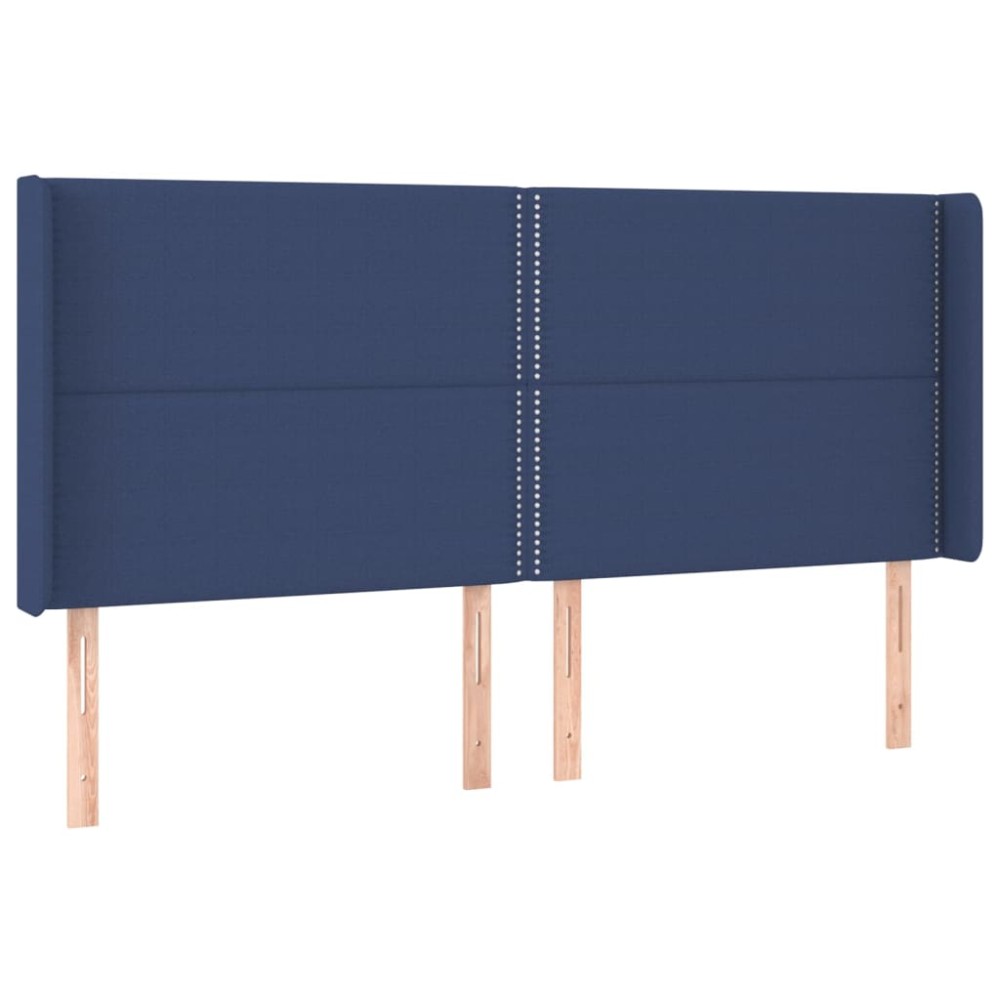 vidaXL Tăblie de pat cu aripioare, albastru, 203x16x118/128 cm, textil