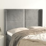 vidaXL Tăblie de pat cu aripioare gri deschis 147x16x118/128cm catifea vidaXL Tăblie de pat cu aripioare gri deschis 147x16x118/128cm catifea