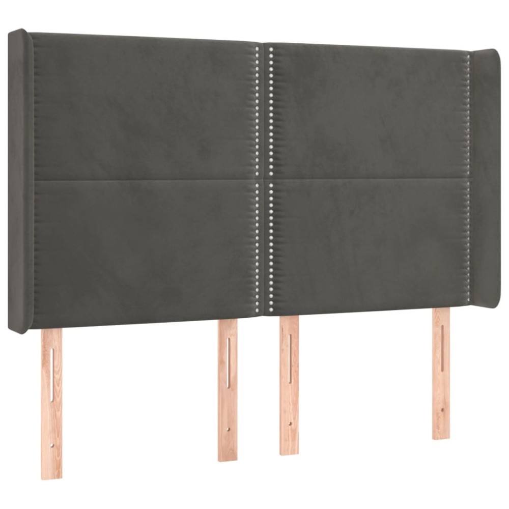 vidaXL Tăblie de pat cu aripioare gri închis 147x16x118/128 cm catifea