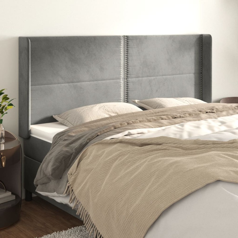 vidaXL Tăblie de pat cu aripioare gri deschis 163x16x118/128cm catifea