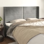 vidaXL Tăblie de pat cu aripioare gri deschis 163x16x118/128cm catifea vidaXL Tăblie de pat cu aripioare gri deschis 163x16x118/128cm catifea