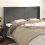 vidaXL Tăblie de pat cu aripioare gri închis 163x16x118/128 cm catifea vidaXL Tăblie de pat cu aripioare gri închis 163x16x118/128 cm catifea