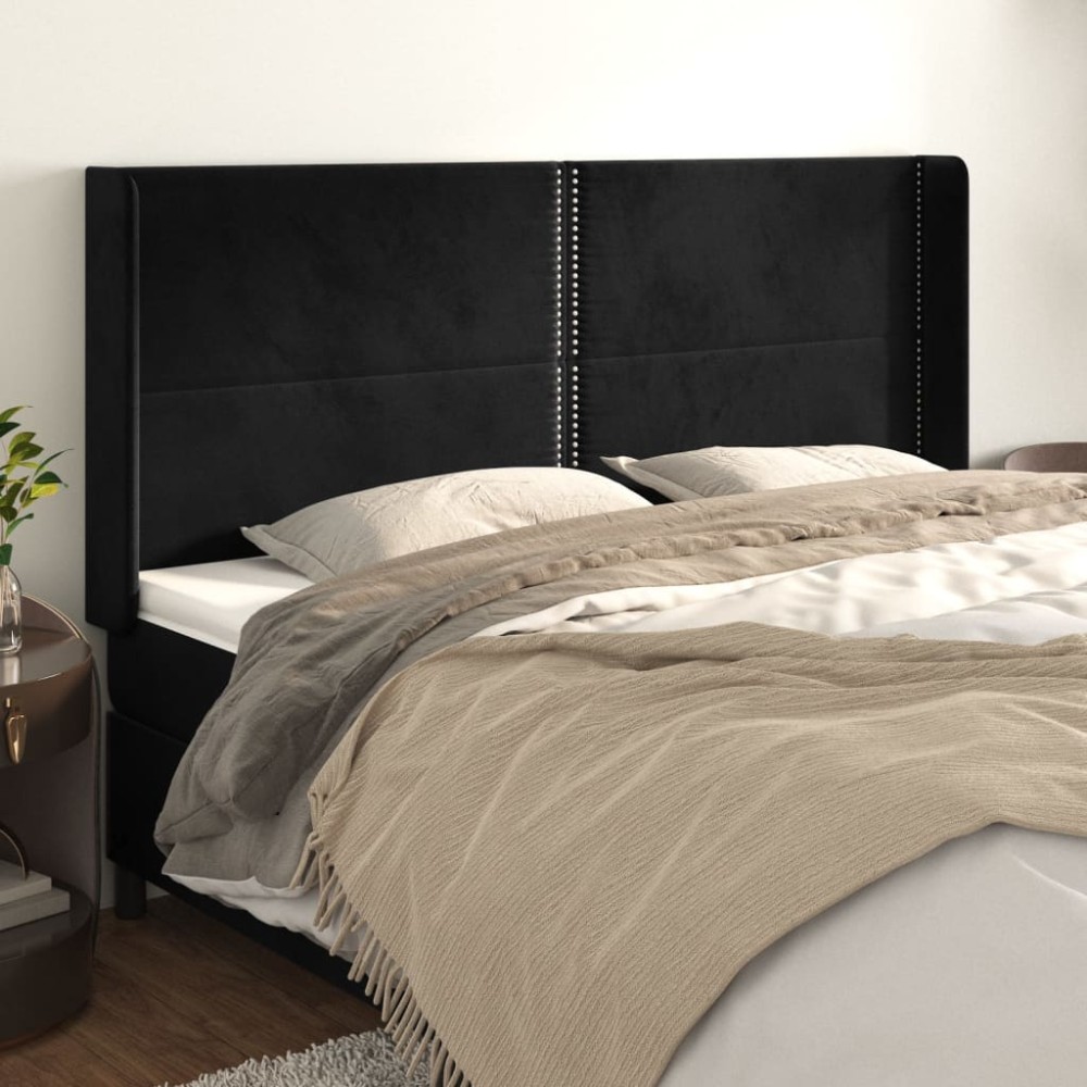 vidaXL Tăblie de pat cu aripioare, negru, 163x16x118/128 cm, catifea