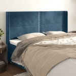 vidaXL Tăblie pat cu urechi albastru închis 163x16x118/128 cm catifea vidaXL Tăblie pat cu urechi albastru închis 163x16x118/128 cm catifea