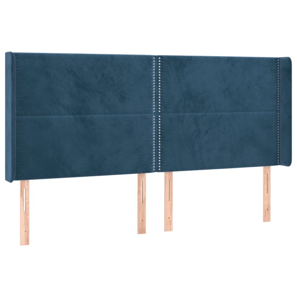vidaXL Tăblie pat cu urechi albastru închis 183x16x118/128 cm catifea