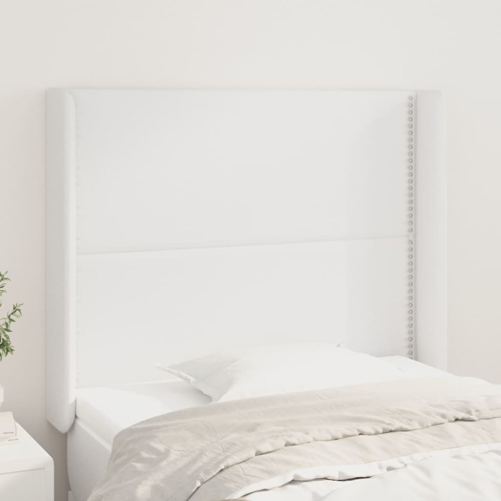 vidaXL Tăblie de pat cu aripioare, alb, 83x16x118/128 cm, piele eco