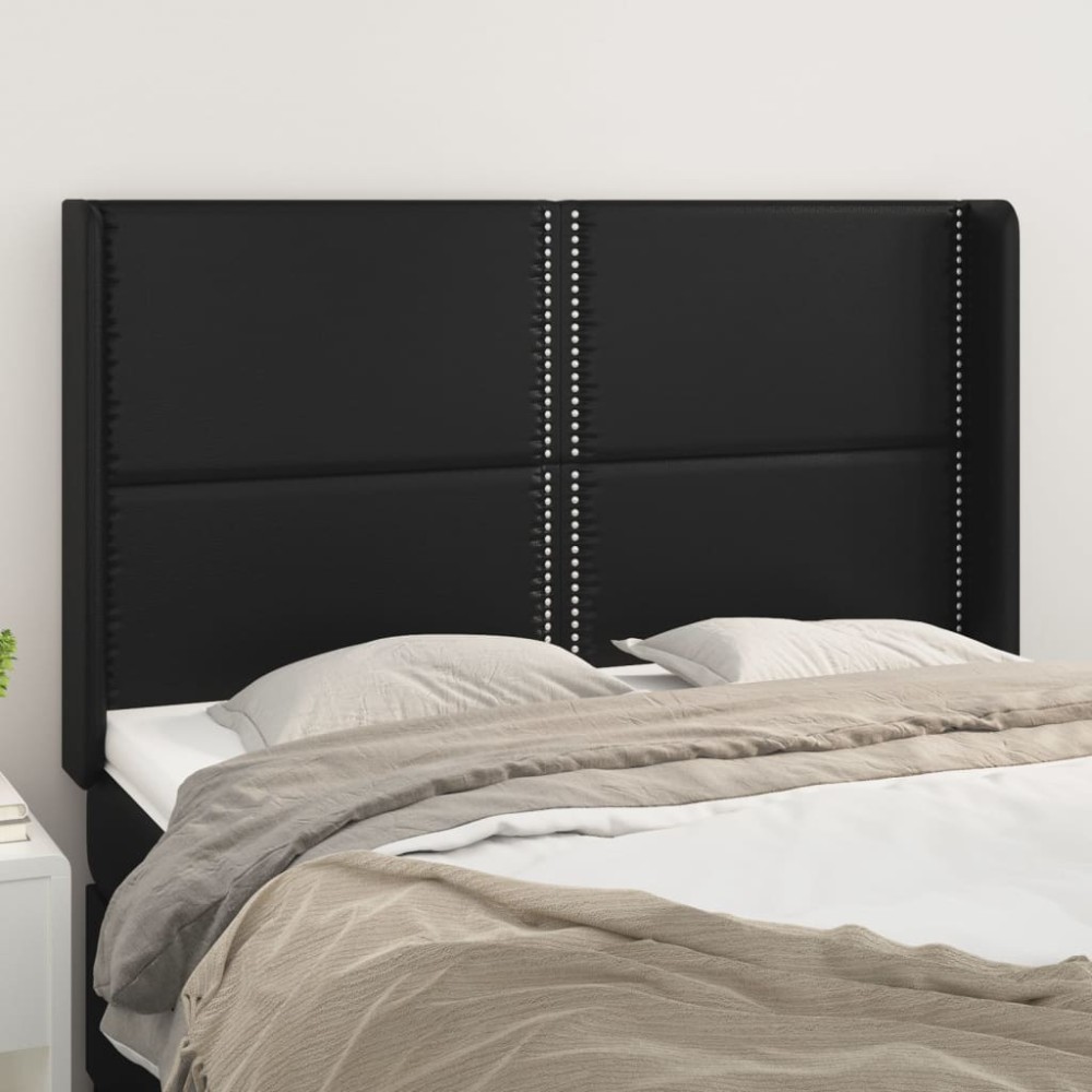 vidaXL Tăblie de pat cu aripioare, negru, 147x16x118/128 cm, piele eco
