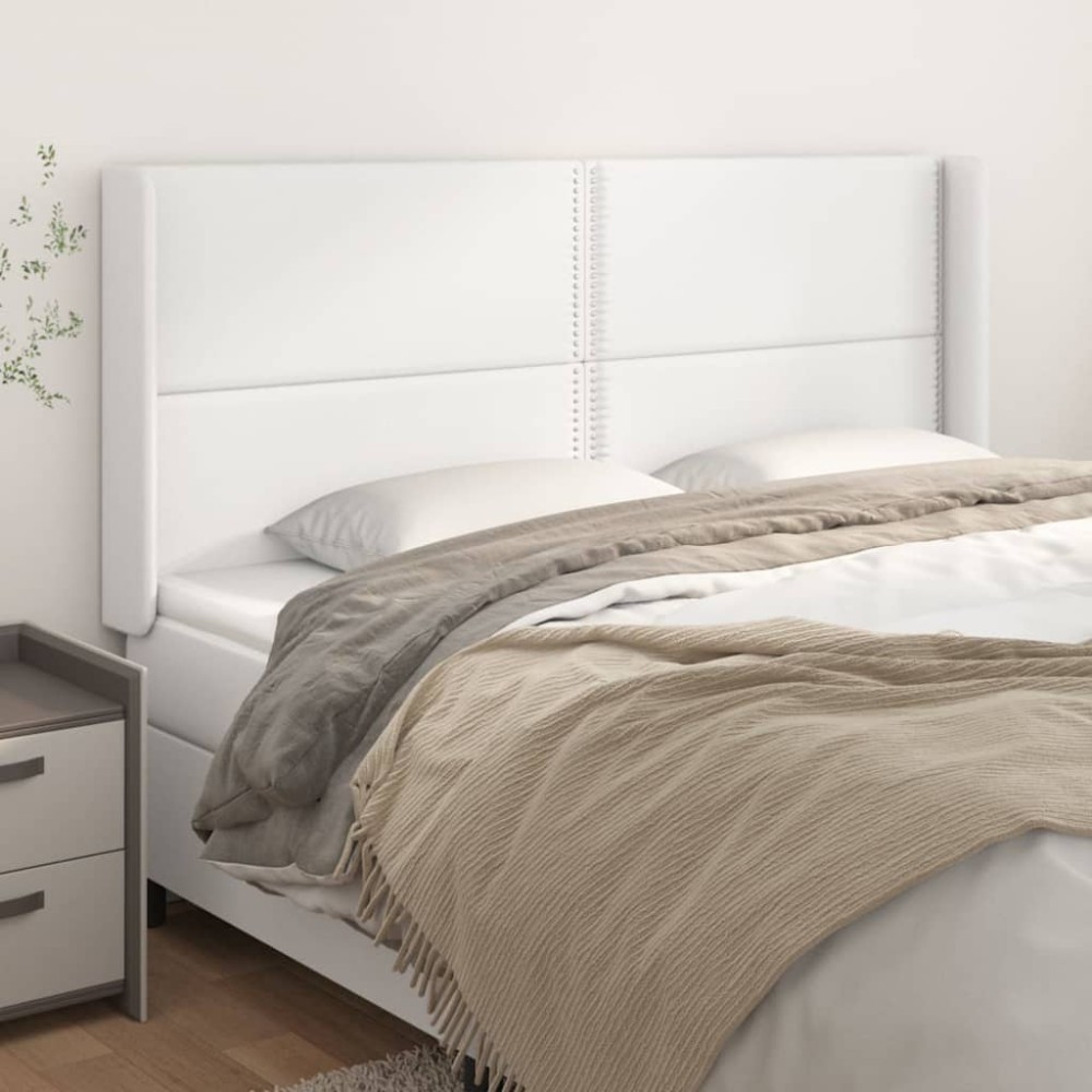 vidaXL Tăblie de pat cu aripioare, alb, 203x16x118/128 cm, piele eco