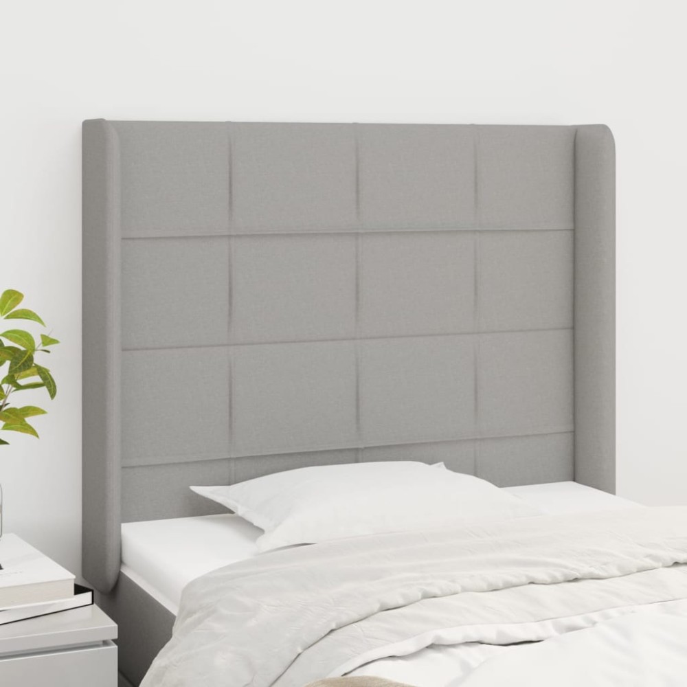vidaXL Tăblie de pat cu aripioare gri deschis 83x16x118/128 cm textil