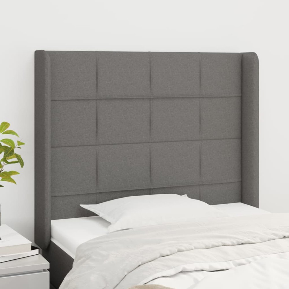 vidaXL Tăblie de pat cu aripioare gri închis 103x16x118/128 cm textil