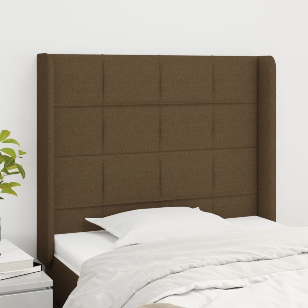 vidaXL Tăblie de pat cu aripioare maro închis 103x16x118/128 cm textil