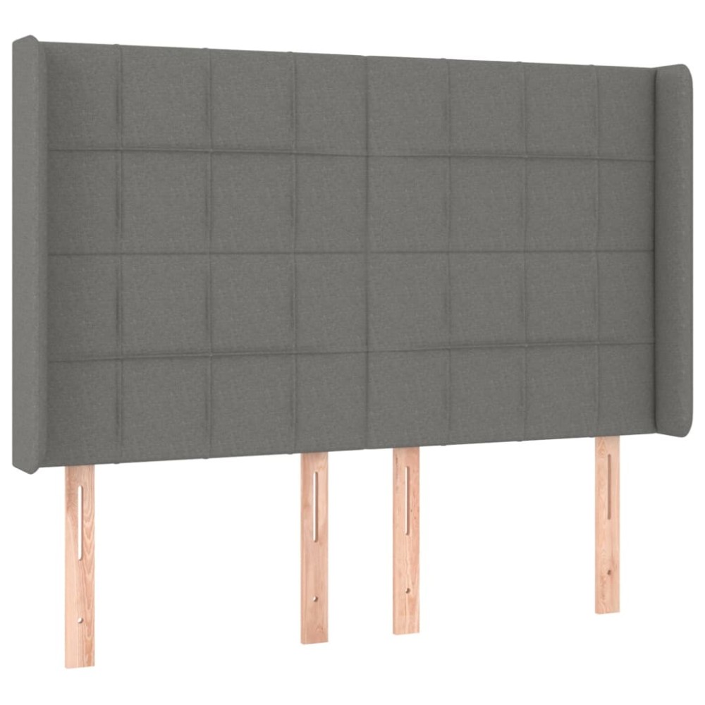 vidaXL Tăblie de pat cu aripioare gri închis 147x16x118/128 cm textil