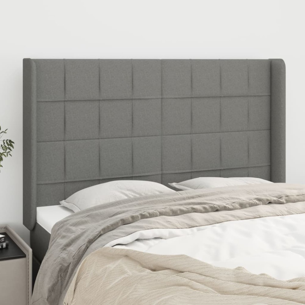 vidaXL Tăblie de pat cu aripioare gri închis 147x16x118/128 cm textil